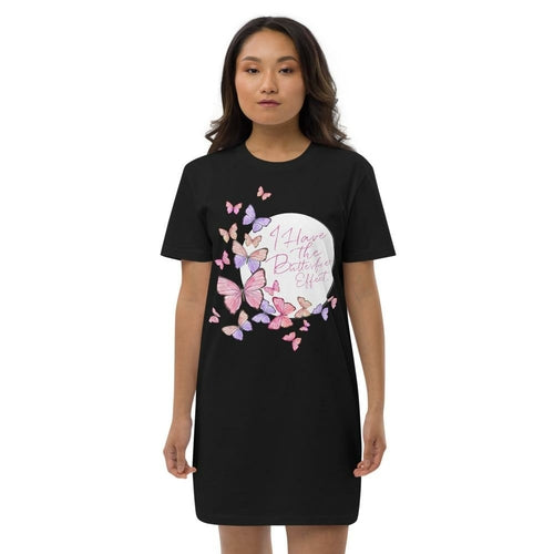 Black organic cotton T-shirt dress for women by Cerise Alfie, featuring a casual, comfortable fit and simple front design.