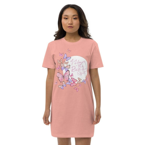 Cerise Alfie organic cotton t-shirt dress for women in canyon pink, front view showing relaxed fit and soft fabric.
