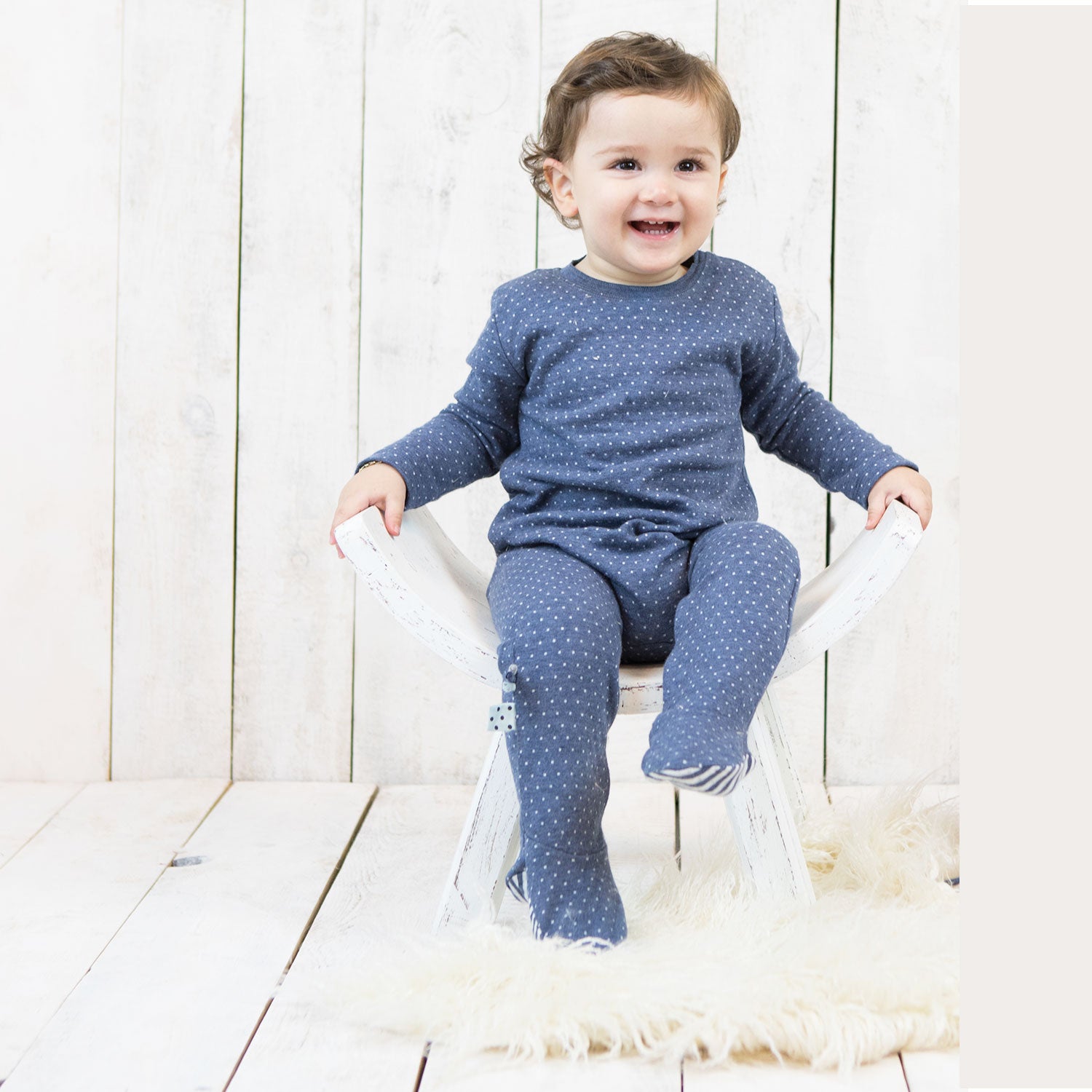 OrganicEra organic footed sleepsuit for kids and babies in indigo melange made from Taupe Bamboo fabric.