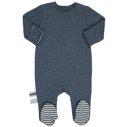 Baby kids organic footed sleepsuit from OrganicEra in indigo melange, made of Taupe Bamboo, soft and comfortable for little ones.
