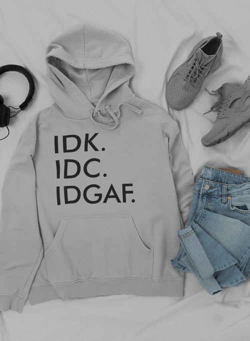 Jade Thalassa IDC IDGAF I hoodie paired with trendy sneakers and jeans, casual streetwear style.