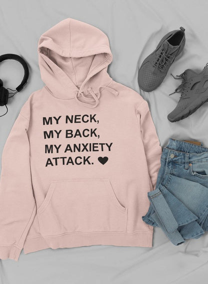 Jade Thalassa My Neck My Back My Anxiety Attack hoodie, styled with trendy sneakers and jeans, casual streetwear look.