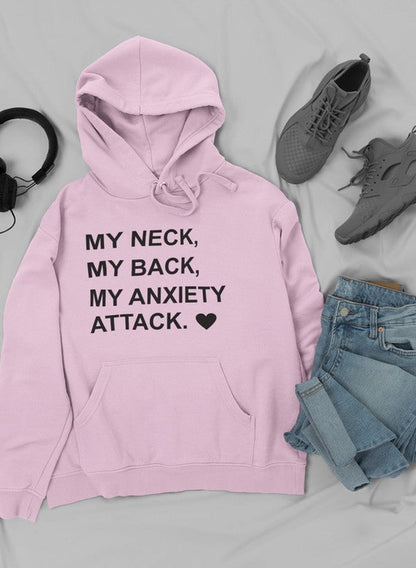 Jade Thalassa "My Neck My Back My Anxiety Attack" hoodie paired with trendy sneakers and jeans, casual streetwear style.