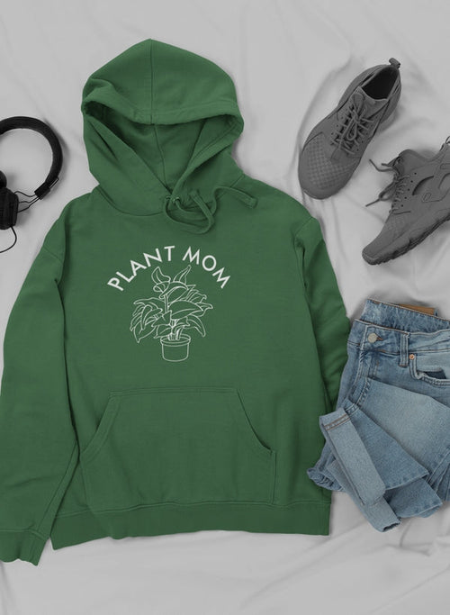 Plant Mom hoodie by Jade Thalassa paired with trendy sneakers and jeans in a casual outfit mockup.