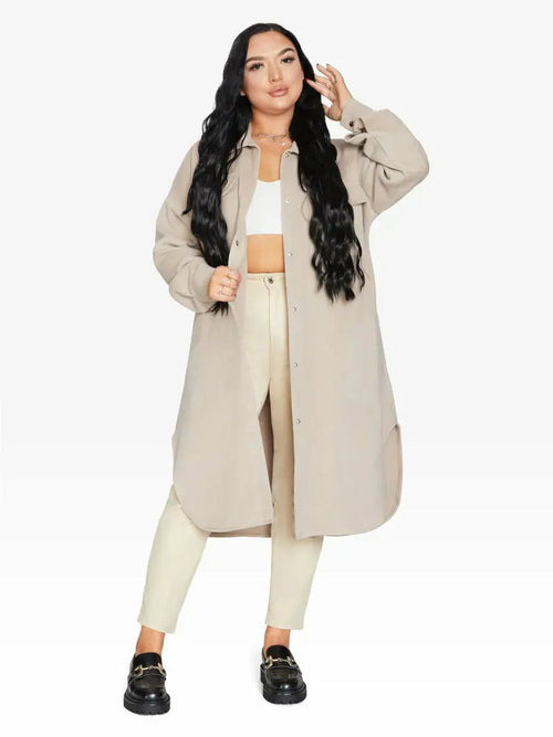 Stone oversized longline shacket by Rose Eleusis, a stylish jacket with a relaxed fit, ideal for casual layered looks.