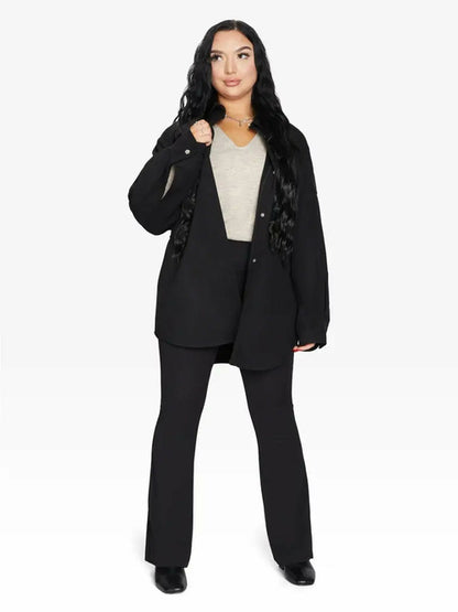 Black oversized patch pocket shacket by Rose Eleusis, casual jacket with large front pockets, one size fits UK 8-14.