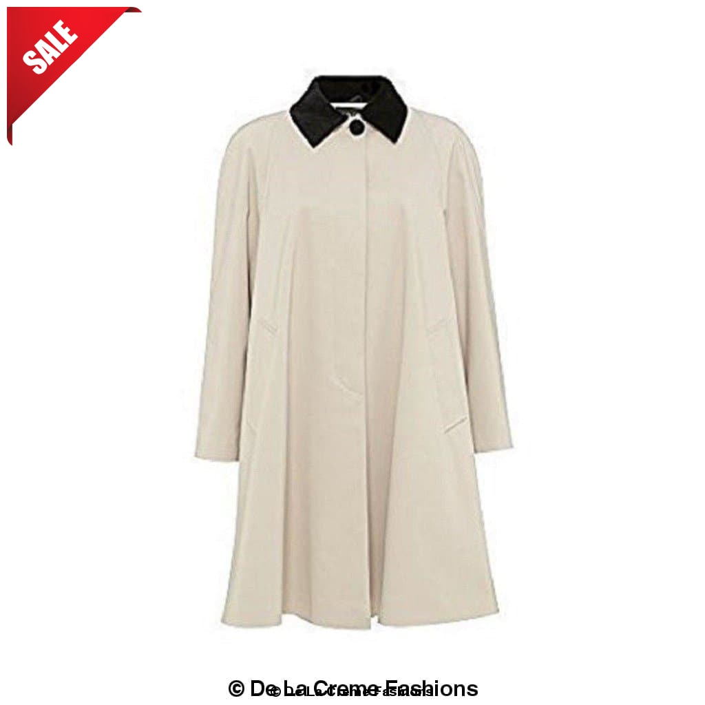 Rose Eleusis oversized velvet trim lightweight swing coat in stone, stylish jacket with relaxed fit and velvet detailing.