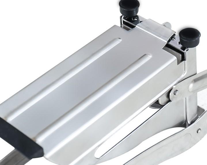 Yellow Pandora stainless steel French fries and potato cutter with two blades for slicing potatoes in the kitchen.