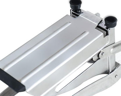 Yellow Pandora stainless steel French fries and potato cutter with two blades for slicing potatoes in the kitchen.