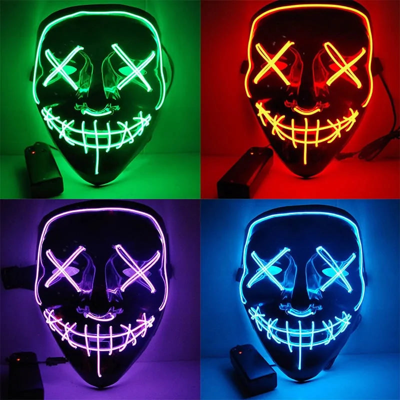 White Eucalyptus LED purge mask for pets, glow-in-the-dark Halloween costume with DJ party light-up feature.