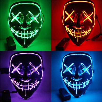 White Eucalyptus LED purge mask for pets, glow-in-the-dark Halloween costume with DJ party light-up feature.