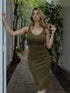 Azure Thanatos Uptown Knit Midi Dress displayed on a model, featuring a fitted silhouette, long sleeves, and a ribbed knit texture.