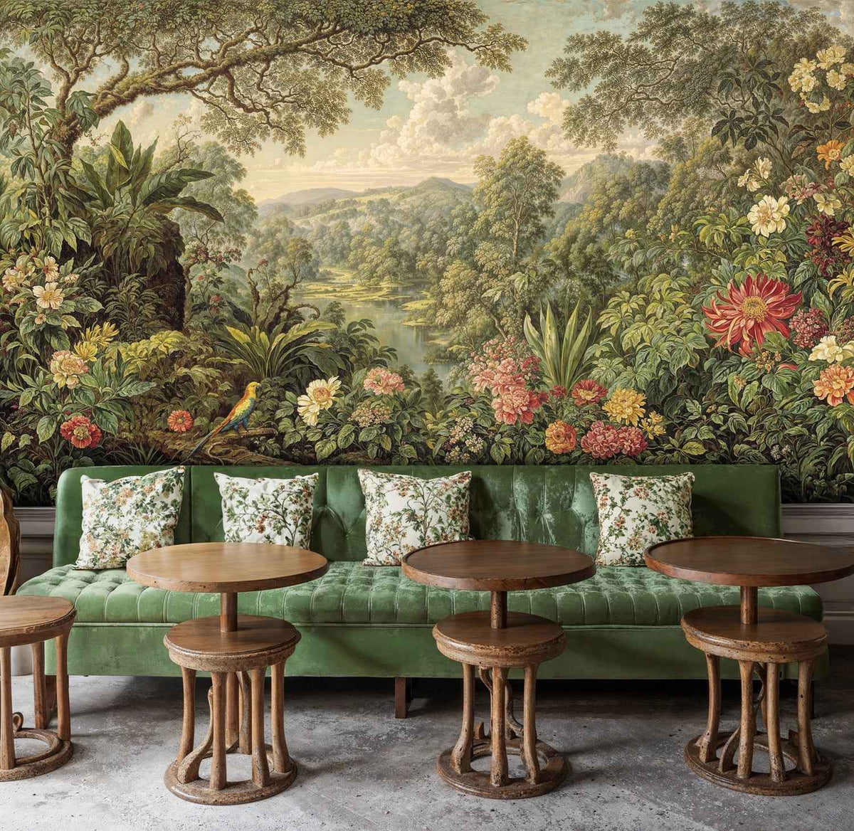 Tropical Paradise with Exotic Birds Wall Mural