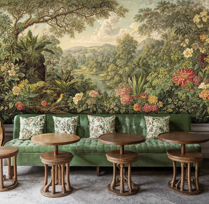 Tropical Paradise with Exotic Birds Wall Mural