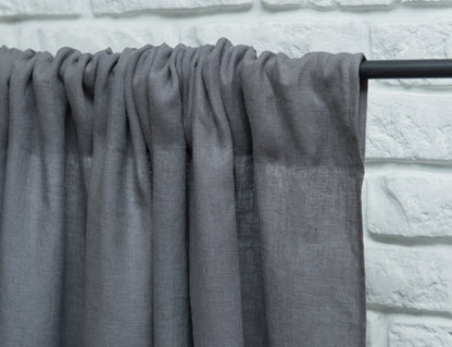 Grey linen curtain with rod pocket from Magenta Sugarplum, decorative home decor with elegant, textured fabric and rod pocket design.