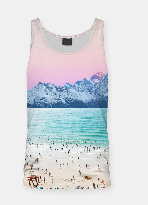 Pink Sky 2 Sublimation adult tank top by Sky Felix, vibrant pink sleeveless T-shirt with a colorful sky design.