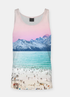 Pink Sky 2 Sublimation adult tank top by Sky Felix, vibrant pink sleeveless T-shirt with a colorful sky design.