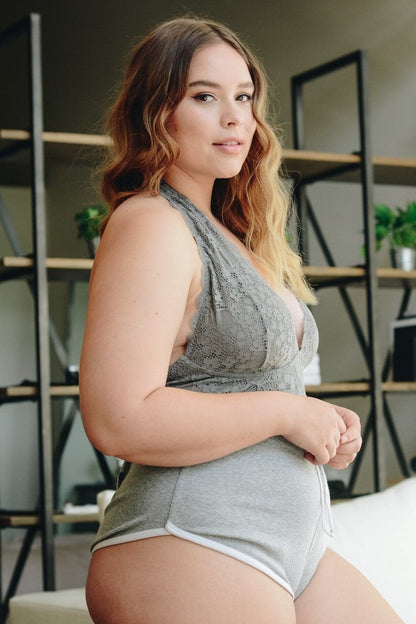 Gray plus halter top bralette from Periwinkle Aether, featuring a stylish, supportive accessory design with soft fabric straps.