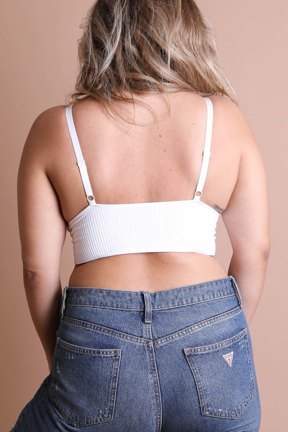 Plus size waistband loop lace brami by Periwinkle Aether, elegant stretchy lace camisole with a comfortable waistband.