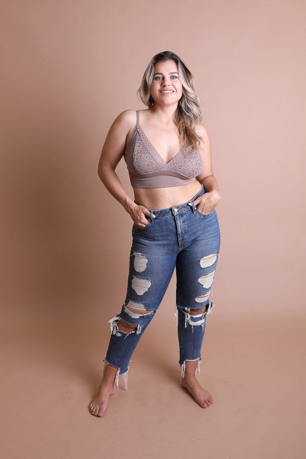 Plus-size waistband loop lace brami by Periwinkle Aether featuring elegant stretchy lace, ideal as lingerie or underwear.