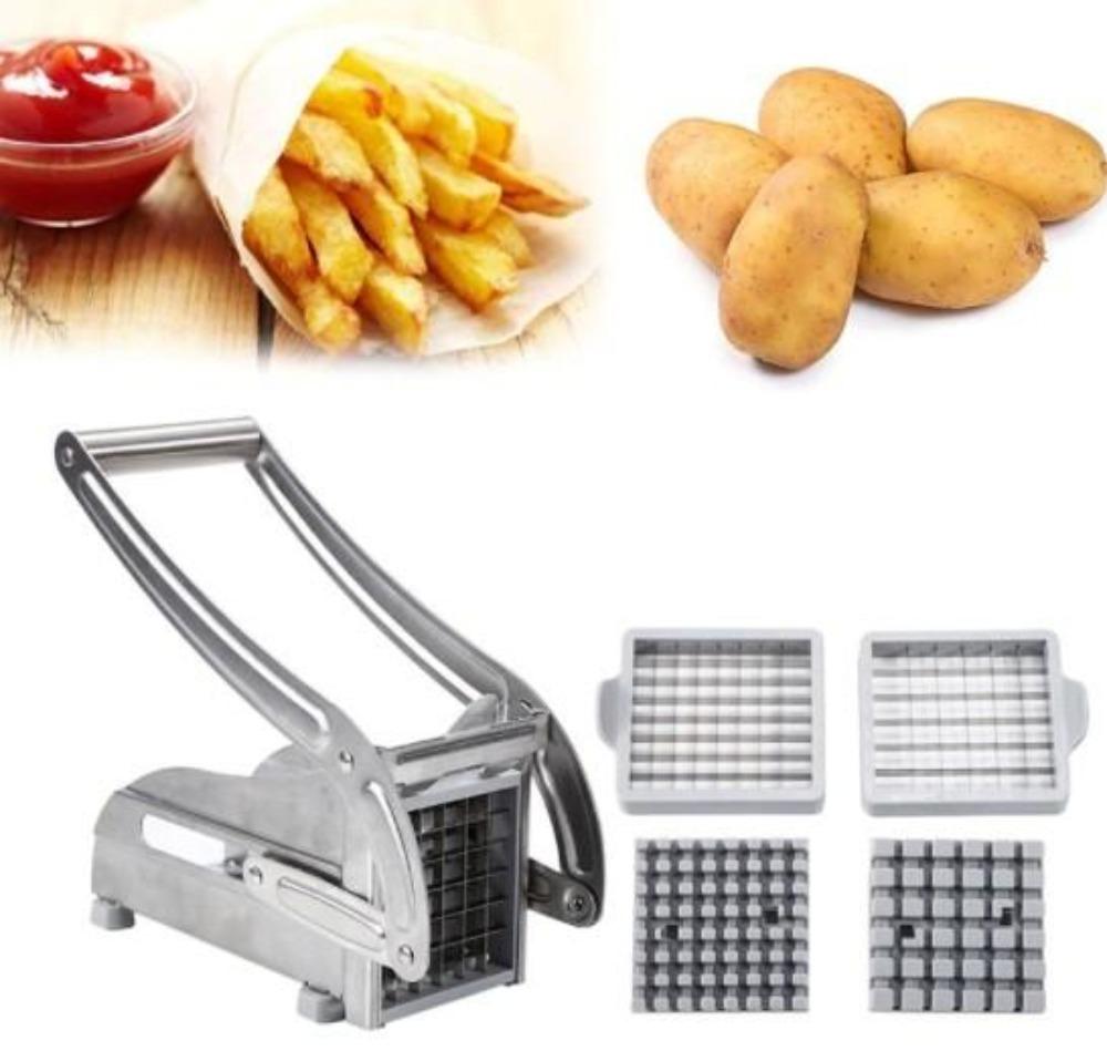Yellow Pandora stainless steel French fries and potato cutter with two different blades for easy vegetable slicing in the kitchen.