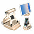 Salmon Lucky gold podium-style stand with extended battery capacity up to 200% for iPad and iPhone, showing sleek tech accessory design.