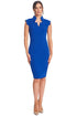Cobalt blue Point De Vu dress by Peach Dionysus, sleeveless midi sheath with notch neckline, perfect for elegant women&