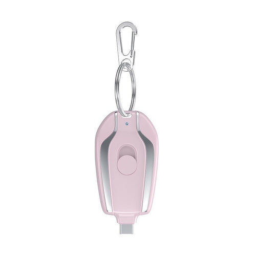 Taupe Gaia portable mini rechargeable power bank with built-in plug, compact tech accessory for on-the-go device charging.