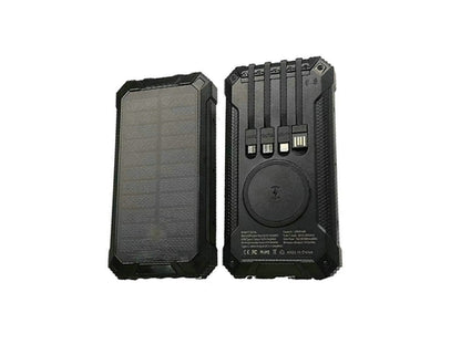 Taupe Gaia portable wireless outdoor solar power bank with built-in solar panels and multiple USB ports for charging devices.