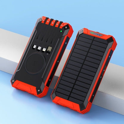Taupe Gaia portable wireless outdoor solar power bank with solar panels, compact design, and USB ports for charging devices.
