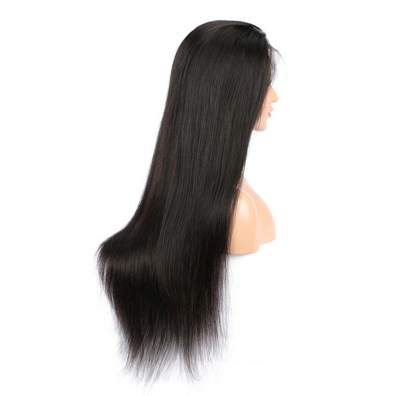 Pre-plucked Brazilian human hair lace frontal wig with baby hair, straight style, 13x6 transparent lace from Cerise Alfie.
