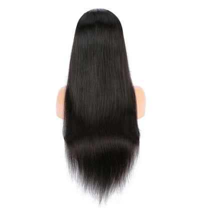 Pre-plucked Brazilian human hair lace frontal wig with baby hairs, straight style, 13x6 transparent lace, by Cerise Alfie.