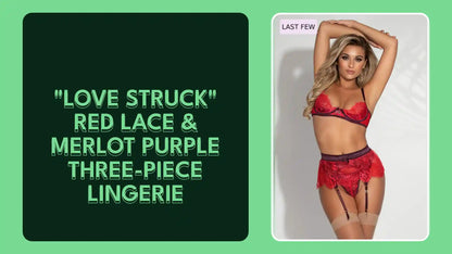 &amp;quot;LOVE STRUCK&amp;quot; Red Lace &amp;amp; Merlot Purple Three-Piece Lingerie by@Outfy