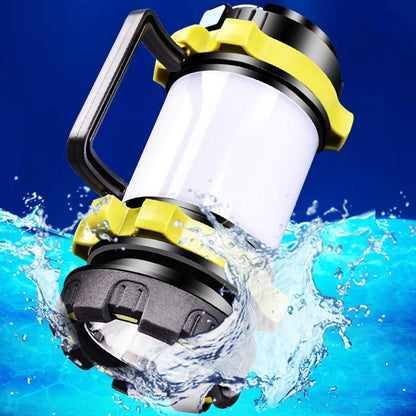 Yellow Pandora handheld LED camping lantern with waterproof design, ideal for outdoor sports and camping activities.