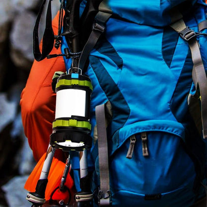Yellow Pandora handheld LED camping lantern, waterproof and multifunctional, ideal for outdoor sports and camping activities.