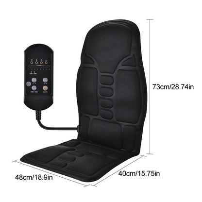 Yellow Pandora portable vibrating heat therapy massage cushion on a mattress, showcasing its compact design and massage features.