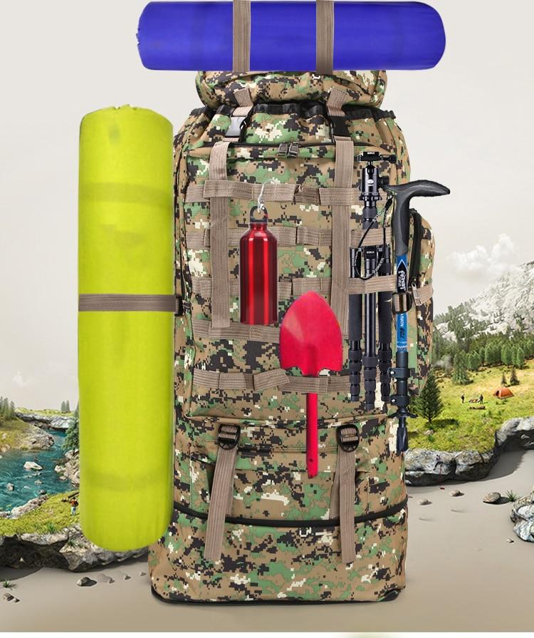 Yellow Pandora waterproof outdoor camping hiking backpack with 100L large capacity, featuring multiple compartments and sturdy straps.