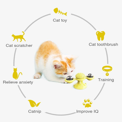 Yellow Pandora Cats Whirling LED Balls for pets, featuring colorful spinning LED lights in a playful design.
