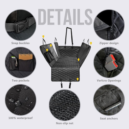 Yellow Pandora waterproof pet car seat cover protects car seats from pets, with durable, water-resistant fabric and secure attachment straps.