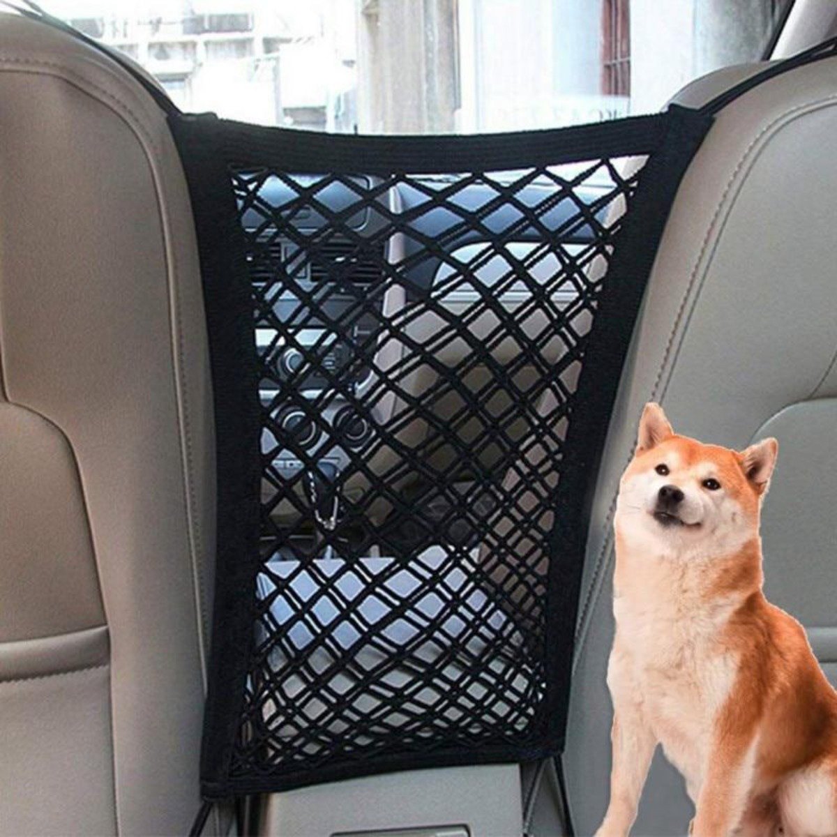 Yellow Pandora high-quality pet car net keeps pets secure during travel, made from durable material for safety and convenience.