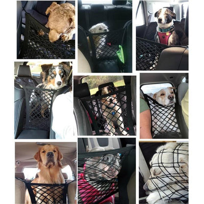 Yellow Pandora premium pet car net, durable mesh pet barrier for vehicle safety and secure transport of pets.
