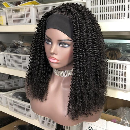 Cerise Alfie Afro kinky curly headband wig made of human hair, easy to wear, no glue, perfect for bath and beauty styling.