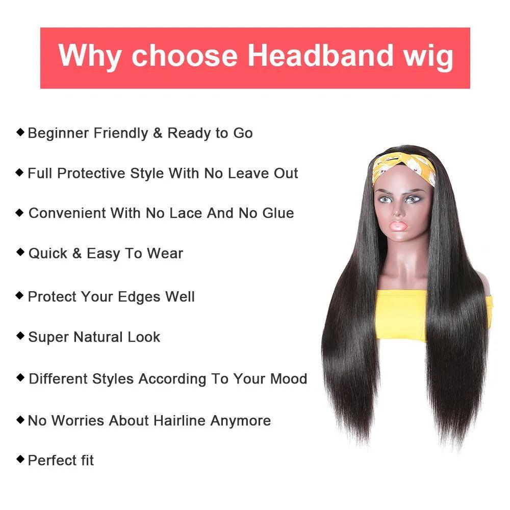 Cerise Alfie straight human hair headband wig with scarf, easy wear, no glue, for women, in natural hair style