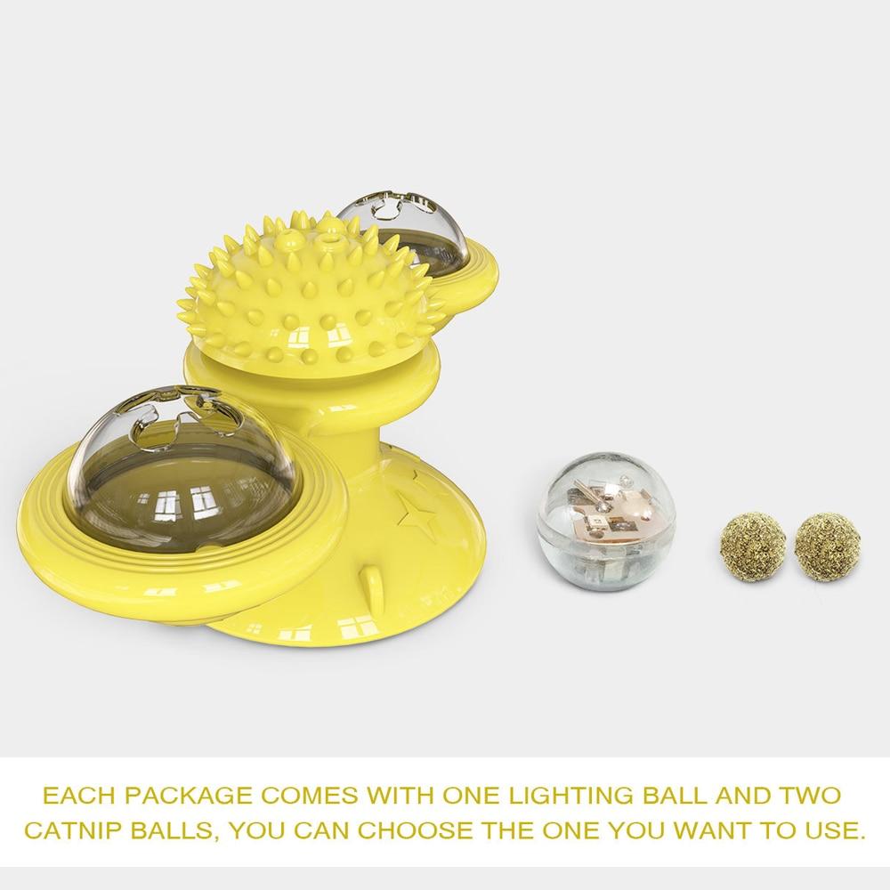 Yellow Pandora Cats Whirling LED Balls for pets, colorful spinning toys with bright LED lights for cats to play with.