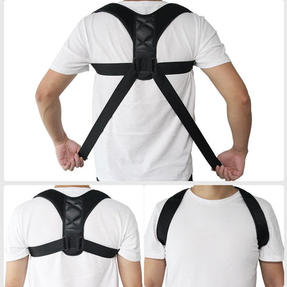 Unisex adjustable back posture corrector by Yellow Pandora, shown worn over clothing to support proper spinal alignment.