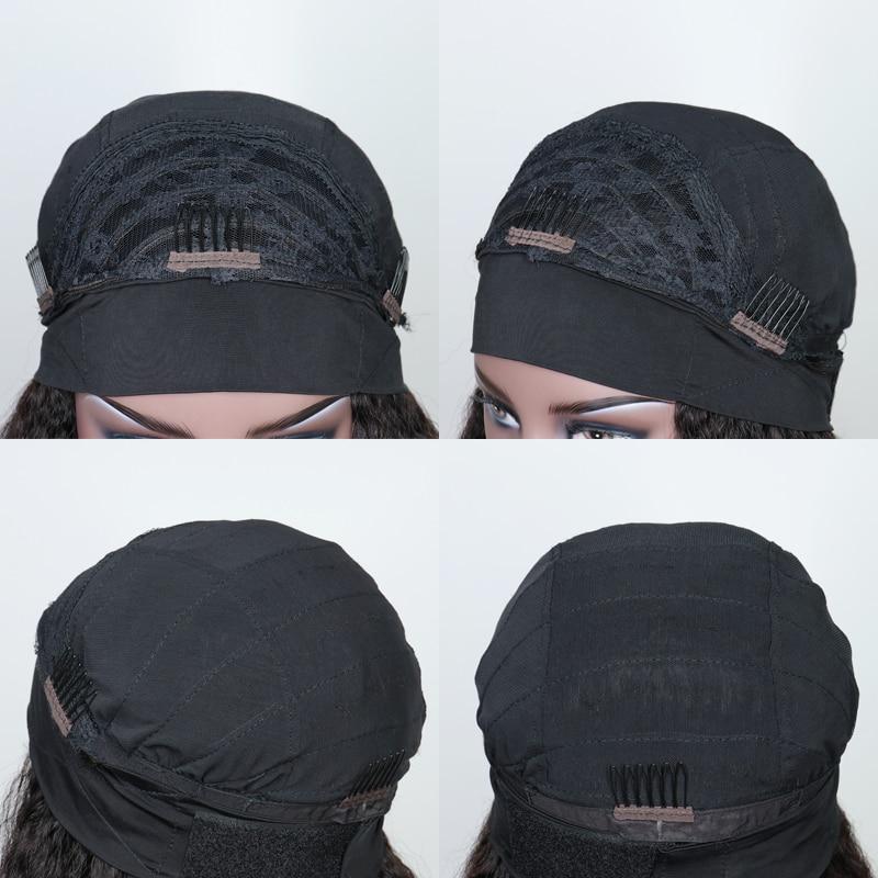 Cerise Alfie Jerry Curl human hair headband wig with scarf, easy-to-wear, no glue bath and beauty accessory, close-up view