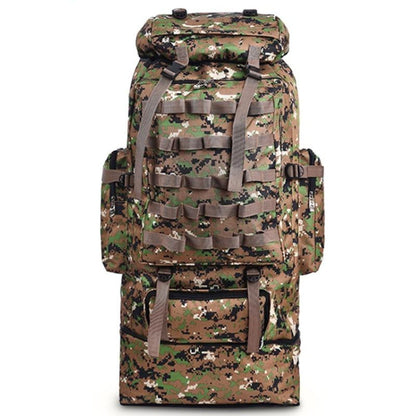 Yellow Pandora waterproof outdoor camping hiking backpack with 100L large capacity, featuring multiple compartments and adjustable straps.
