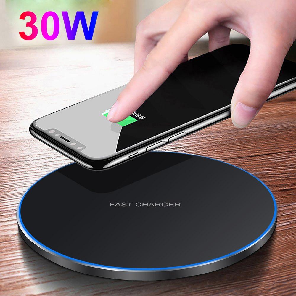 Yellow Pandora Dragon W9 30W wireless charging pad for mobile and laptops, sleek black design with charging indicator light.