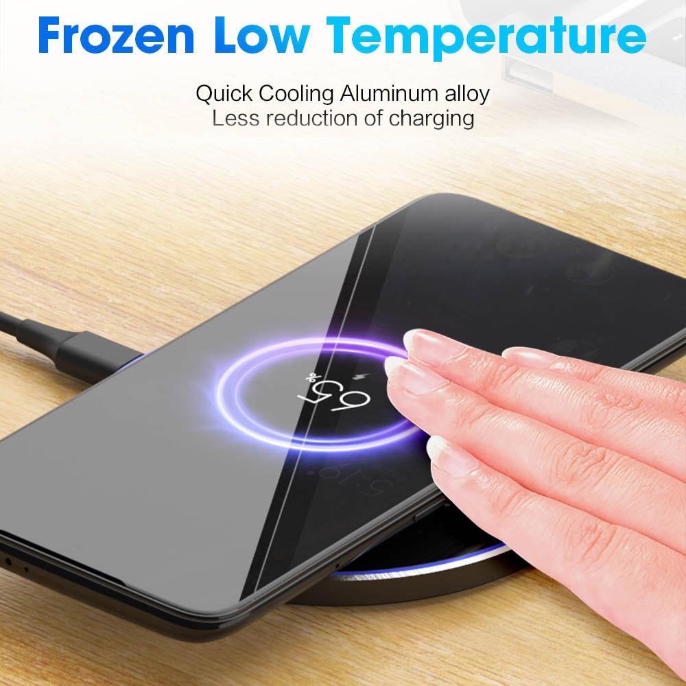 Yellow Pandora Dragon W9 30W wireless charging pad for mobile and laptops, sleek black design with charging indicator light.