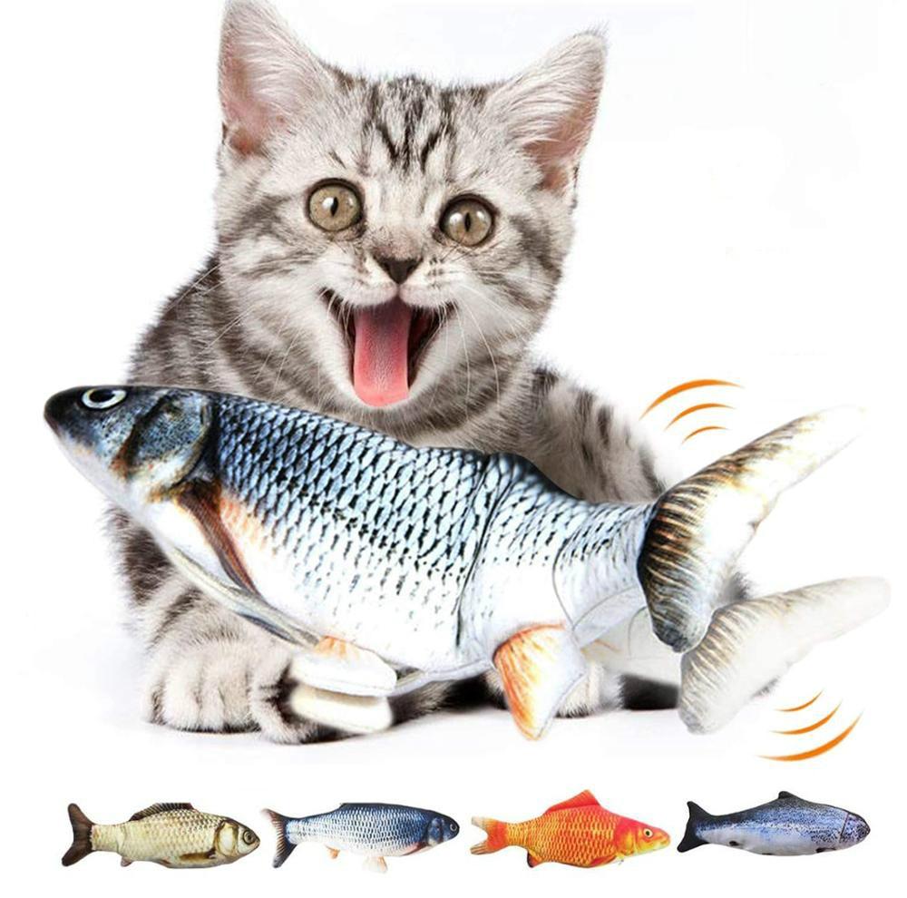 Yellow Pandora electric flipping fish toy for cats, featuring colorful, interactive motion to entertain feline pets.
